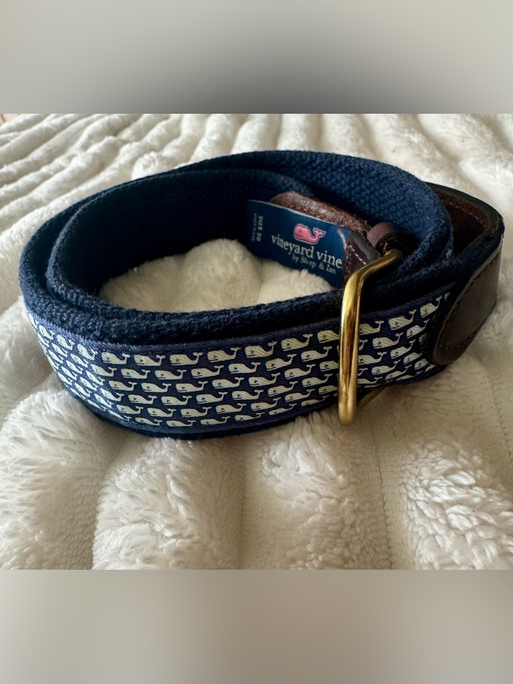 Vineyard Vines Men's Whale Canvas Club Belt Size 30 Navy Blue Preppy